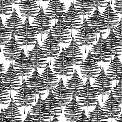 Black and white seamless pattern with ferns