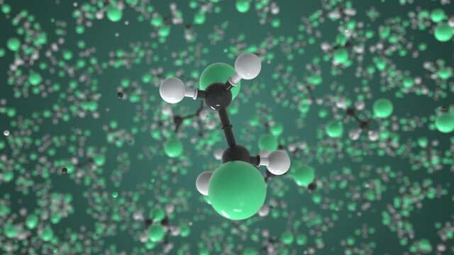 1,2-dichloroethane molecule. Conceptual molecular model. Chemical looping 3d animation