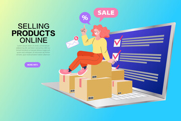 Online shopping services. Smartphone marketing and e-commerce. mobile app, landing page. Shopping cart and laptop. Vector illustration. 