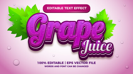 fresh grape juice editable text style effect illustrator. vector design template