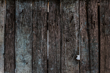 Wooden fence with boards with peeling paint