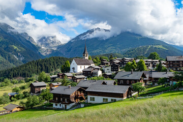 Panoroma of the historic village Ernen within the Alps in Valais, Switzerland