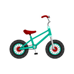 Green children's bike. Bicycle, two-wheeled bicycle icon. Vector flat isolated object on a white background.