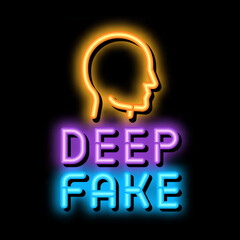 deepfake human face neon light sign vector. Glowing bright icon deepfake human face sign. transparent symbol illustration