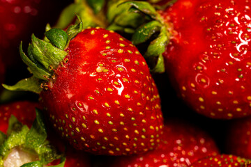 Ripe red strawberry. Close-up. Macro