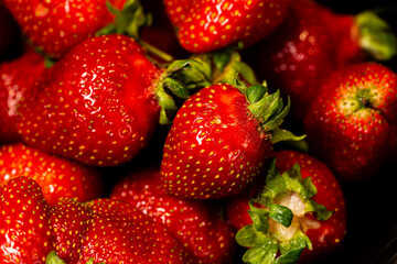 Ripe red strawberry. Close-up. Macro