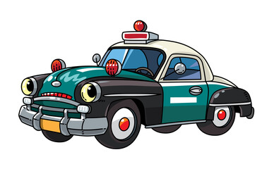 Funny small retro police car kids illustration
