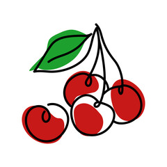 Oneline cherries.Trendy monoline,continuous line berry.Vector hand drawn illustration of healthy food.
