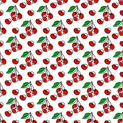 Summer seamless pattern with oneline cherries.Trendy continuous line berries background.Vector hand drawn illustration
