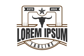Vintage Retro Texas Bison Bull Longhorn Skull Logo Design Vector