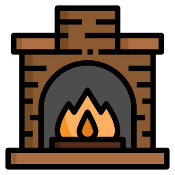 brown fireplace with orange flames clip art preview