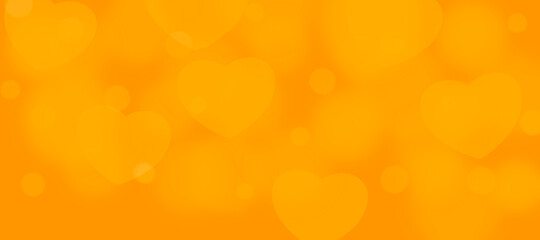 Bright yellow and gold abstract background with round bokeh and hearts
