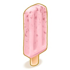 Red bean ice cream popsicle, a digital painting of frozen ice lolly stick with adzuki bean dessert raster 3D illustration isolated on white background.