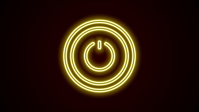 Glowing neon line Power button icon isolated on black background. Start sign. 4K Video motion graphic animation