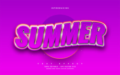 Summer Text in Bold Purple with 3D Embossed and Wavy Effect. Editable Text Style Effect