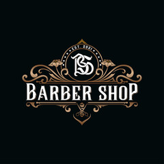 Barbershop logo. Illustration of razor tool with barbers pole, vintage style perfect for barber or hair salon	