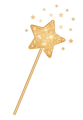 Magic golden glitter wand with magic stars.  - obrazy, fototapety, plakaty