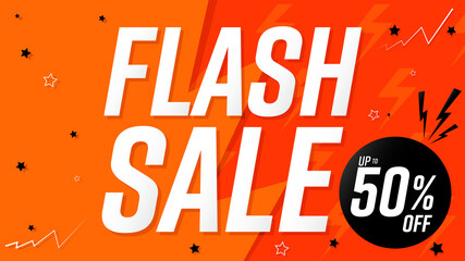 Flash Sale up to 50% off, poster design template, discount banner, vector illustration