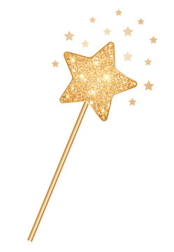 Magic golden glitter wand with magic stars. 