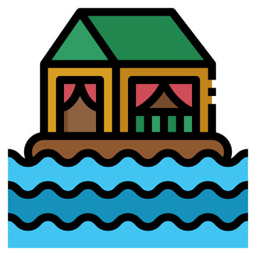 house floating on water, green roof clip art preview