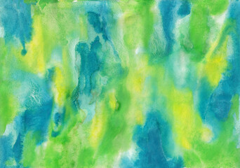 Blue, yellow and green watercolor stains and streaks