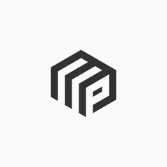 Hexagon cube letter MP logo design inspiration