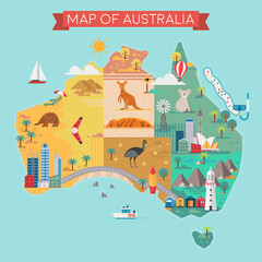 Map of Australia. Colorful landmarks. - 440286802