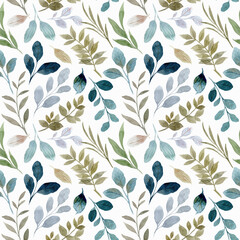 Seamless pattern of green leaf watercolor