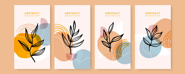 Stories templates for social media. Vector abstract shapes vertical backgrounds. Minimal floral backdrops. banner background of creative minimalist hand draw illustrations floral outline lily pastel