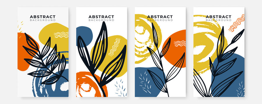 Stories background of creative minimalist hand draw illustrations floral outline lily pastel biege simple circle shape for wall decoration, postcard or brochure cover design, banner beauty web cite
