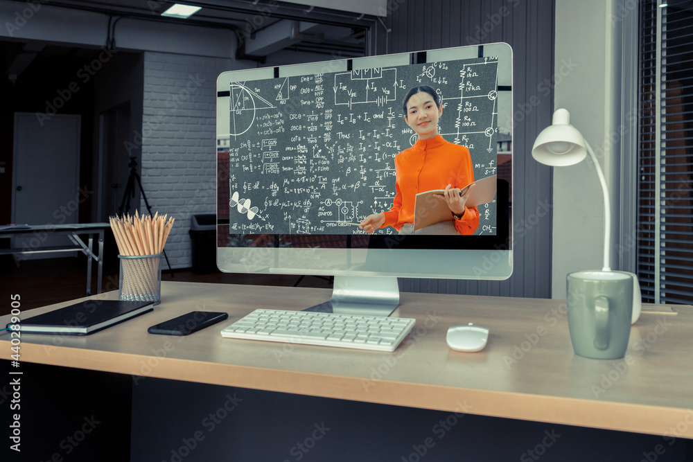 Poster e-learning and online education for student and university concept. video conference call technology