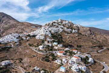 Cyclades, Greece. Serifos island, aerial drone view of Chora town