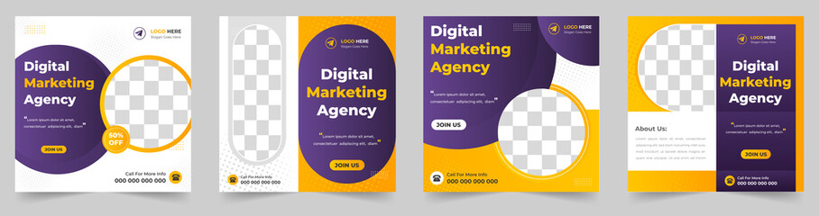 Obraz premium Digital Marketing Social Media Post banner Template set, social media post banner design template. business marketing post. Digital marketing agency post banner, Digital marketing expert banner.