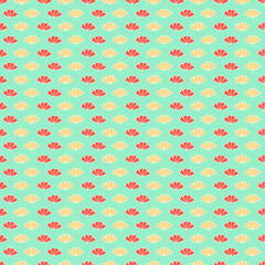 little peach and orange flowers with pastel blue background seamless repeat pattern