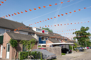 Orange decorated street in the Netherlands for the European Championship football