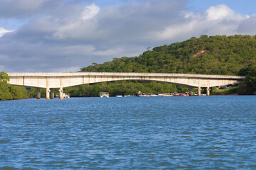 Brasile - Veduta su una baia con ponte e una piccola darsena.