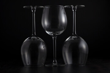 wine glasses shot against a black background