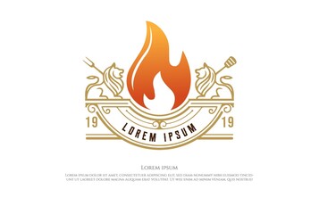 Lion Crest with Fire Flame Badge Emblem Logo Design Vector