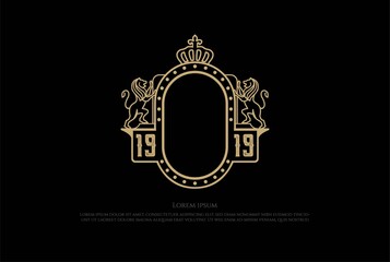 Golden Elegant Luxury Shield Lion King Crown Badge Emblem Logo Design