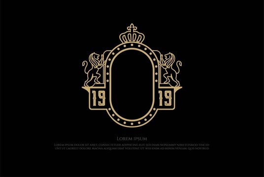 Golden Elegant Luxury Shield Lion King Crown Badge Emblem Logo Design