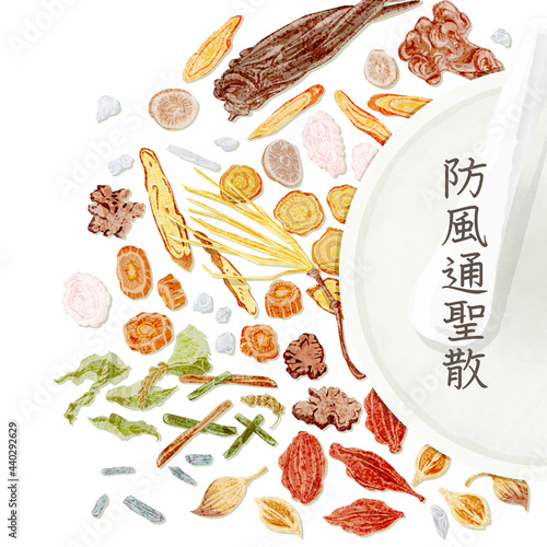 漢方生薬 防風通聖散 手描き水彩風イラスト Wall Mural Ko Hamari