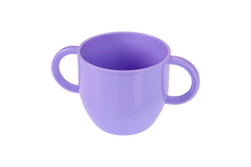 Purple mug with two handles on a white background, isolated