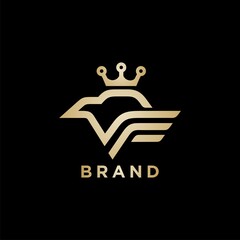 Bird and crown concept logo premium design in gold color