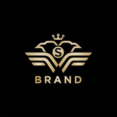 Bird and crown concept logo premium design in gold color