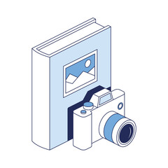 Photo album camera. Vector 3d line isometric, color web icons, new flat style. Creative design idea and elements for infographics.