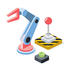 Game console arm, robot manufacturing arm. Vector 3d symbol, isometric, color web icons, new flat style. Creative design idea, concept for infographics.