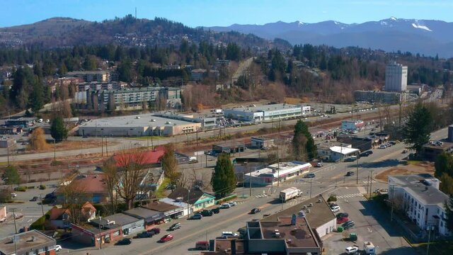 Aerial View of a Commercial District on Fraser Way in Abbotsford BC