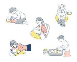 赤ちゃんとママ　さまざまなシーン　セット