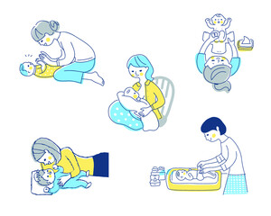 赤ちゃんとママ　さまざまなシーン　セット