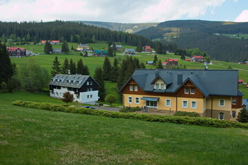 Residential buildings in Pec pod Sněžkou in Giant Mountains, Czech Republic, Europe
